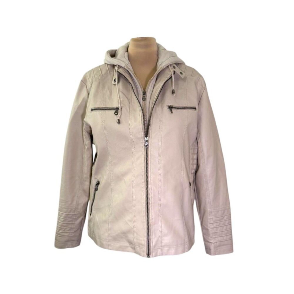 Tagoo Women's Faux Leather Moto Jacket,with Removable Hood